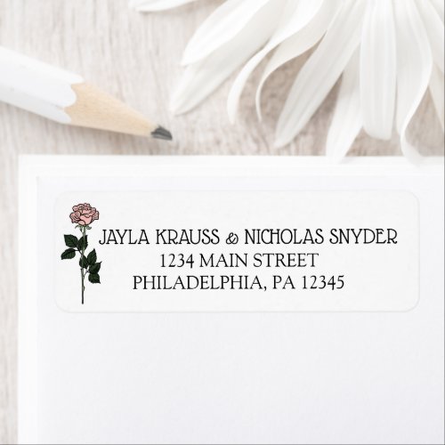 Minimalist Pink Rose Monogram Wedding Address Label