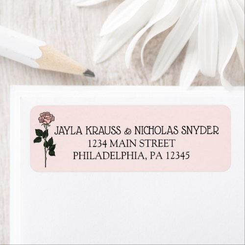 Minimalist Pink Rose Monogram Wedding Address Label