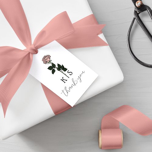 Minimalist Pink Rose Monogram Wedding Gift Tags