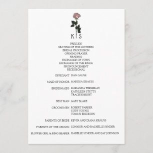 Minimalist Pink Rose Monogram Wedding Program