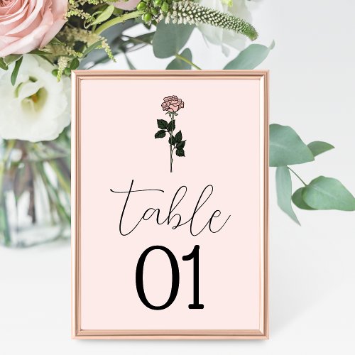 Minimalist Pink Rose Monogram Wedding Table Number