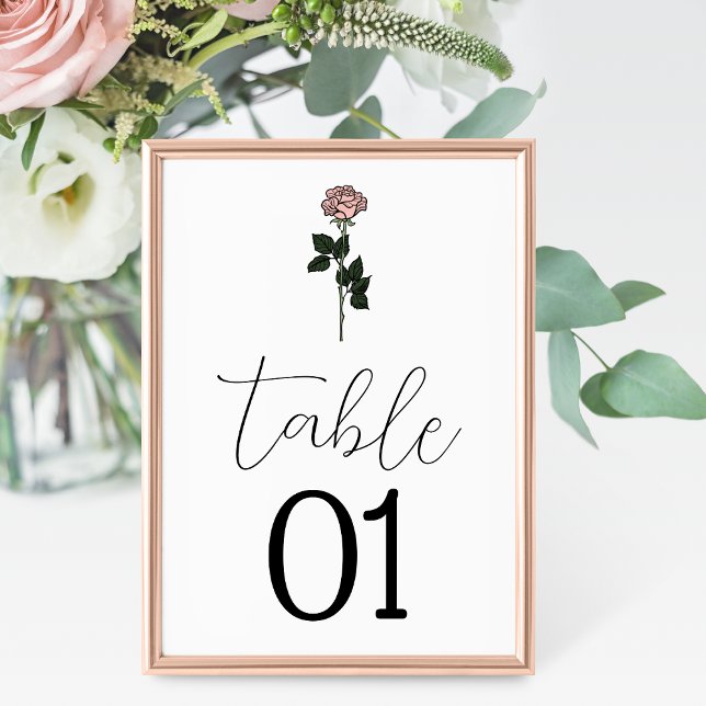 Minimalist Pink Rose Monogram Wedding Table Number (Creator Uploaded)