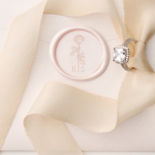 Minimalist Pink Rose Monogram Wedding Wax Seal Stamp