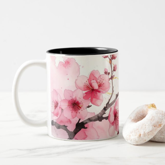 Minimalist Pink Sakura Zen Coffee Cup  (With Donut)