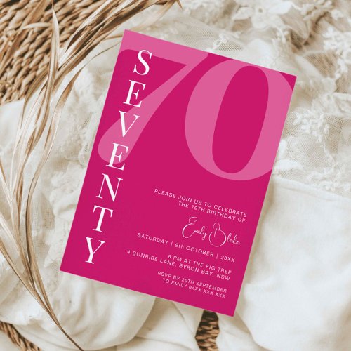 Minimalist Pink Seventy 70th Birthday Party Invitation
