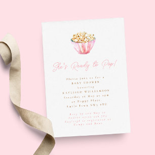 Minimalist Pink She's Ready to Pop Baby Shower Invitation