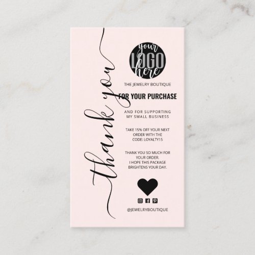 Minimalist Pink Signature Script Order Thank You Business Card