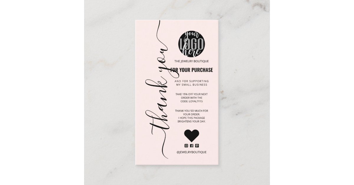 Minimalist Pink Signature Script Order Thank You Business Card | Zazzle