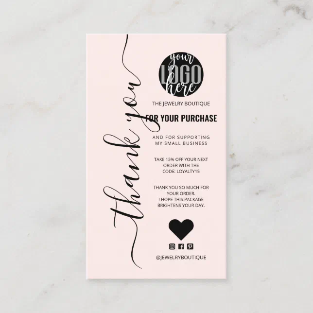 Minimalist Pink Signature Script Order Thank You Business Card | Zazzle