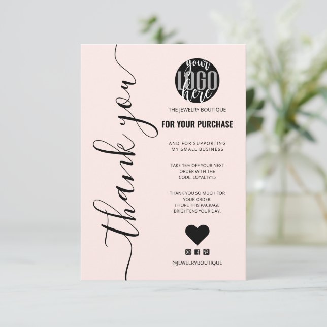 Minimalist Pink Signature Script Order Thank You Card (Standing Front)