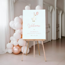 Minimalist Pink Silly Goose Birthday Party Welcome
