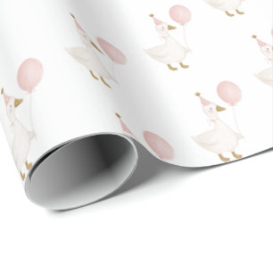 Minimalist Pink Silly Goose Kid's Birthday  Wrapping Paper
