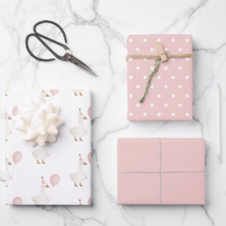 Minimalist Pink Silly Goose Kid's Birthday Wrapping Paper Sheets
