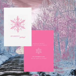 Minimalist Pink Snowflake Family Christmas Card