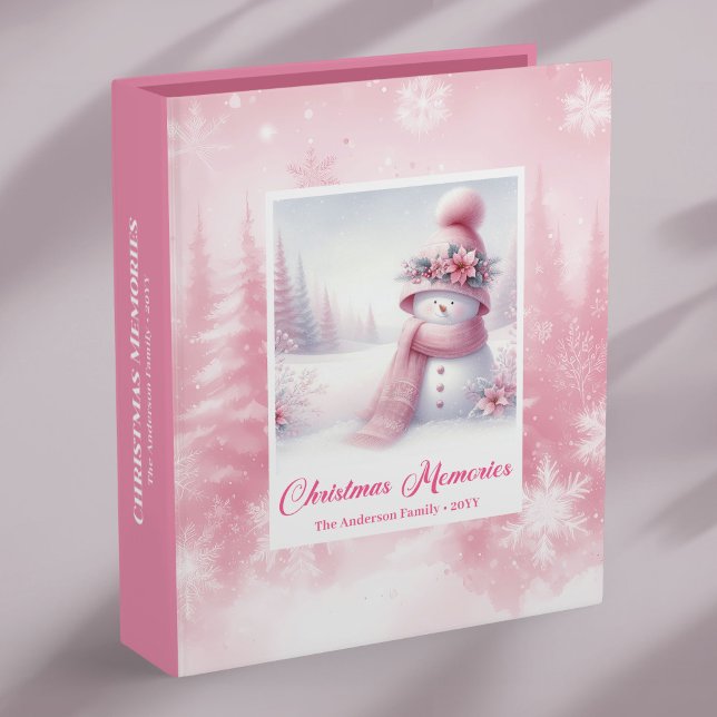 Minimalist Pink Snowman Winter Forest Christmas  3 Ring Binder (Minimalist Pink Snowman Winter Forest Christmas Memory Album Binder

)
