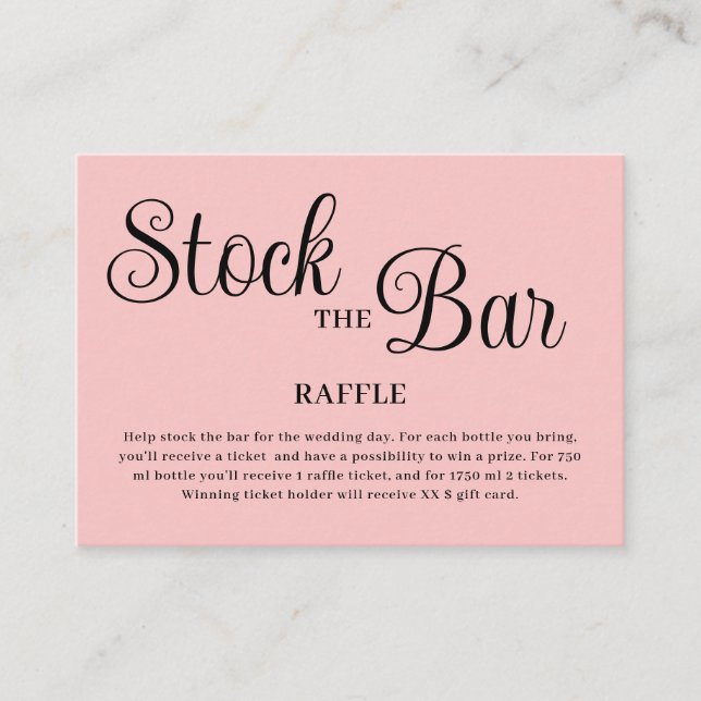 Minimalist Pink Stock the bar Bridal Shower  Enclosure Card (Front)