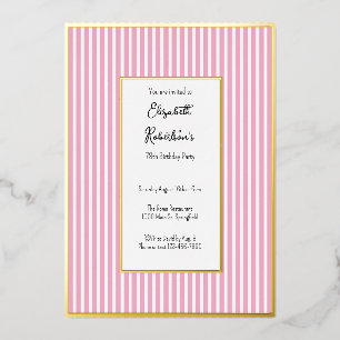 Minimalist Pink Stripes Gold 78th Birthday Foil Invitation