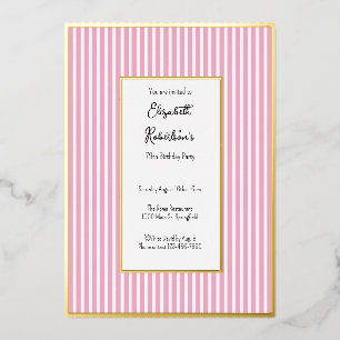 Minimalist Pink Stripes Gold 79th Birthday Foil Invitation