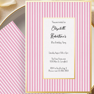 Minimalist Pink Stripes Gold 81st Birthday Foil Invitation