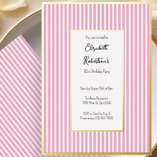 Minimalist Pink Stripes Gold 82nd Birthday Foil Invitation