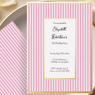 Minimalist Pink Stripes Gold 83rd Birthday Foil Invitation