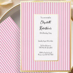 Minimalist Pink Stripes Gold 84th Birthday Foil Invitation