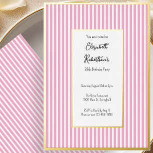 Minimalist Pink Stripes Gold 85th Birthday Foil Invitation