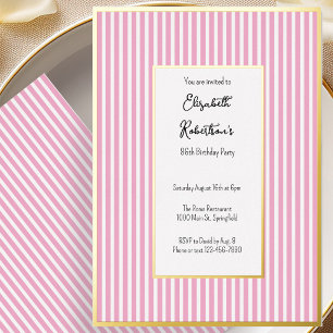 Minimalist Pink Stripes Gold 86th Birthday Foil Invitation