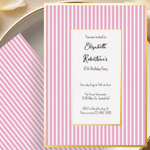 Minimalist Pink Stripes Gold 87th Birthday Foil Invitation