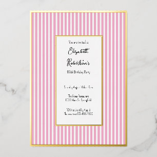Minimalist Pink Stripes Gold 88th Birthday Foil Invitation