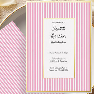 Minimalist Pink Stripes Gold 88th Birthday Foil Invitation