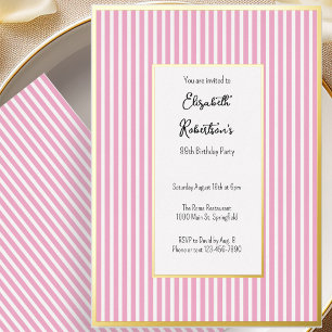 Minimalist Pink Stripes Gold 89th Birthday  Foil Invitation