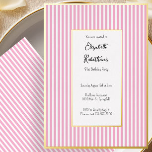 Minimalist Pink Stripes Gold 91st Birthday Foil Invitation