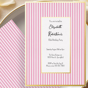 Minimalist Pink Stripes Gold 93rd Birthday Foil Invitation