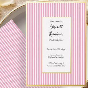 Minimalist Pink Stripes Gold 94th Birthday Foil Invitation
