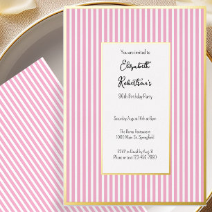 Minimalist Pink Stripes Gold 96th Birthday Foil Invitation