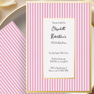 Minimalist Pink Stripes Gold 97th Birthday Foil Invitation