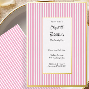 Minimalist Pink Stripes Gold 99th Birthday Foil Invitation