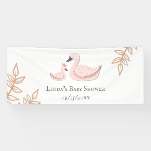 Minimalist Pink Swan Princess  Mom Baby Shower Banner