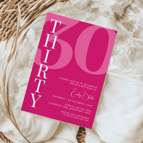 Minimalist Pink Thirty 30th Birthday Party Invitation