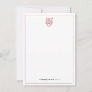 Minimalist Pink Tiger Personalized Name Blush Pink Note Card