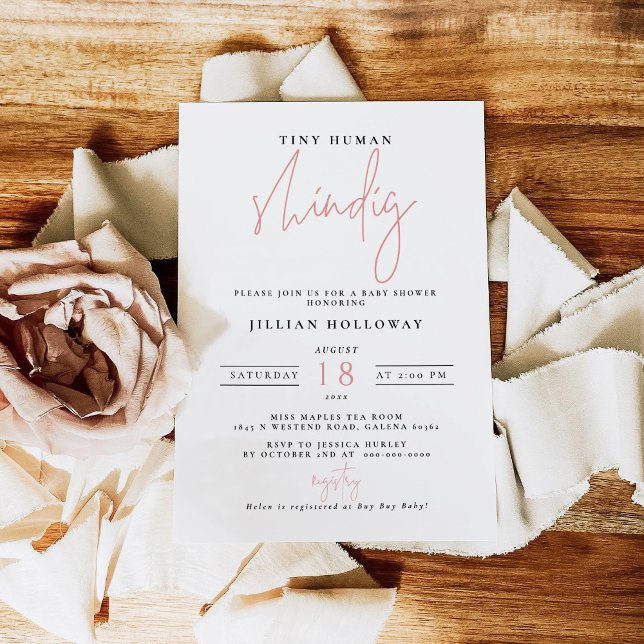 Minimalist Pink Tiny human Shindig Baby Shower Invitation (Creator Uploaded)