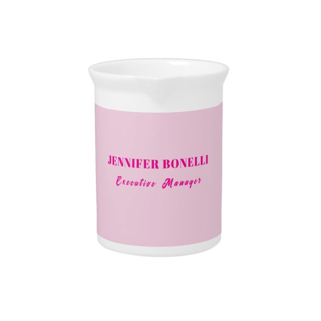 Minimalist pink trendy personalized customize name beverage pitcher (Front)