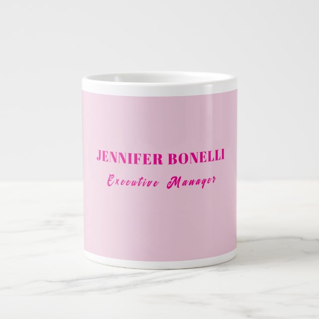 Minimalist pink trendy personalized customize name giant coffee mug (Front)