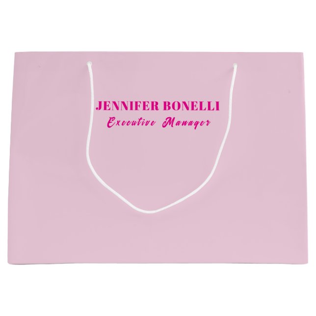 Minimalist pink trendy personalized customize name large gift bag (Front)