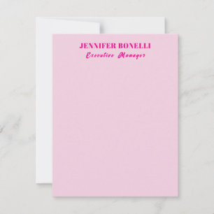 Minimalist pink trendy personalized customize name note card