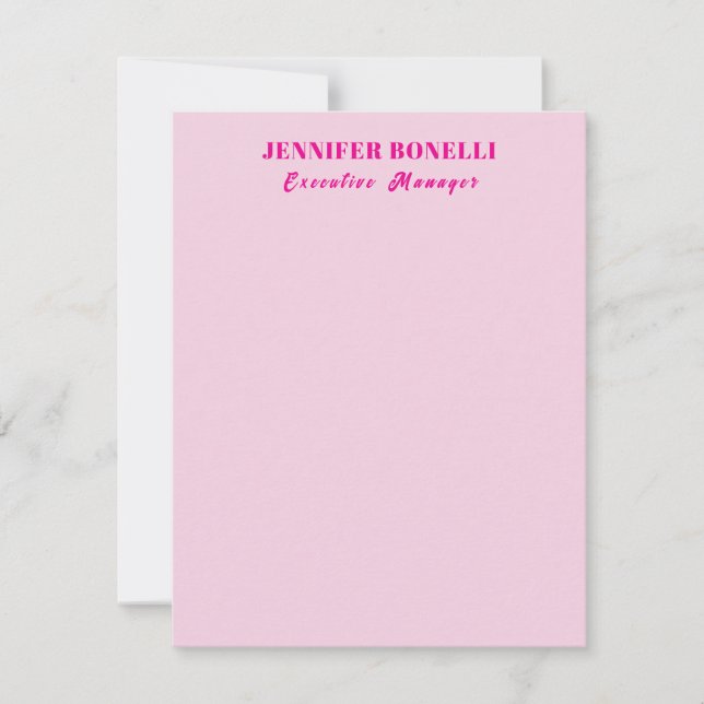 Minimalist pink trendy personalized customize name note card (Front)