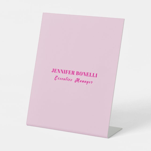 Minimalist pink trendy personalized customize name pedestal sign (Front)