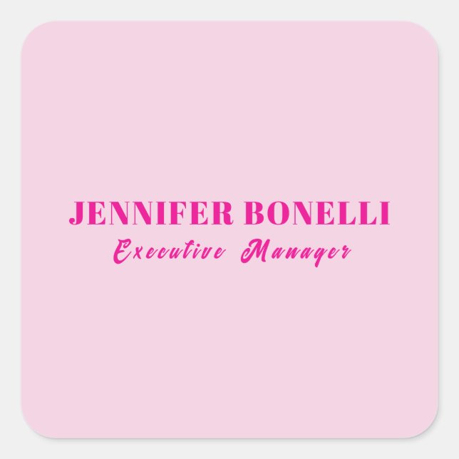 Minimalist pink trendy personalized customize name square sticker (Front)