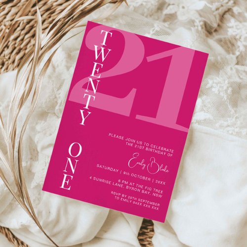 Minimalist Pink Twenty One 21st Birthday Party Invitation